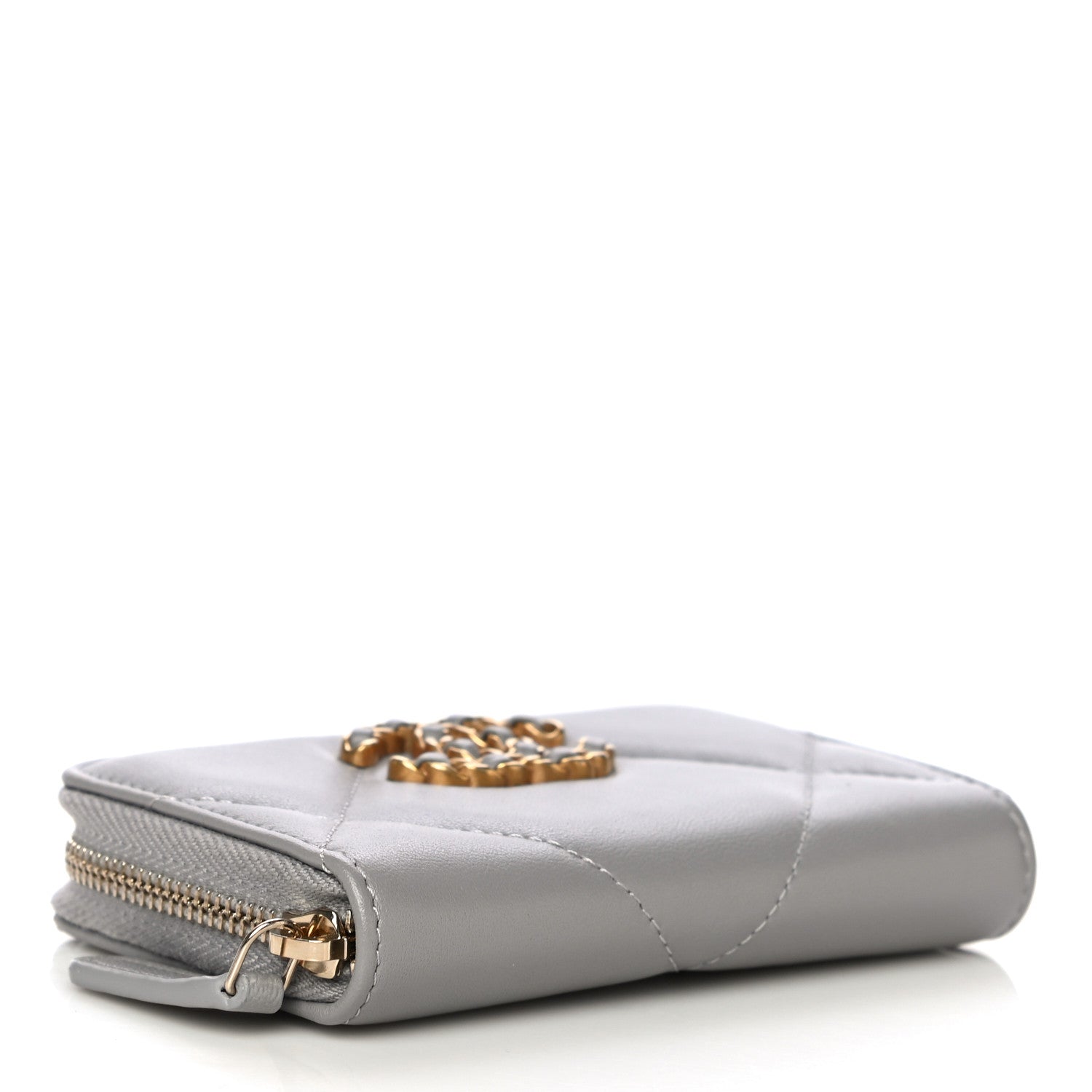 Chanel Lambskin Quilted Chanel 19 Zip Around Coin Purse Wallet Grey 4 of 10