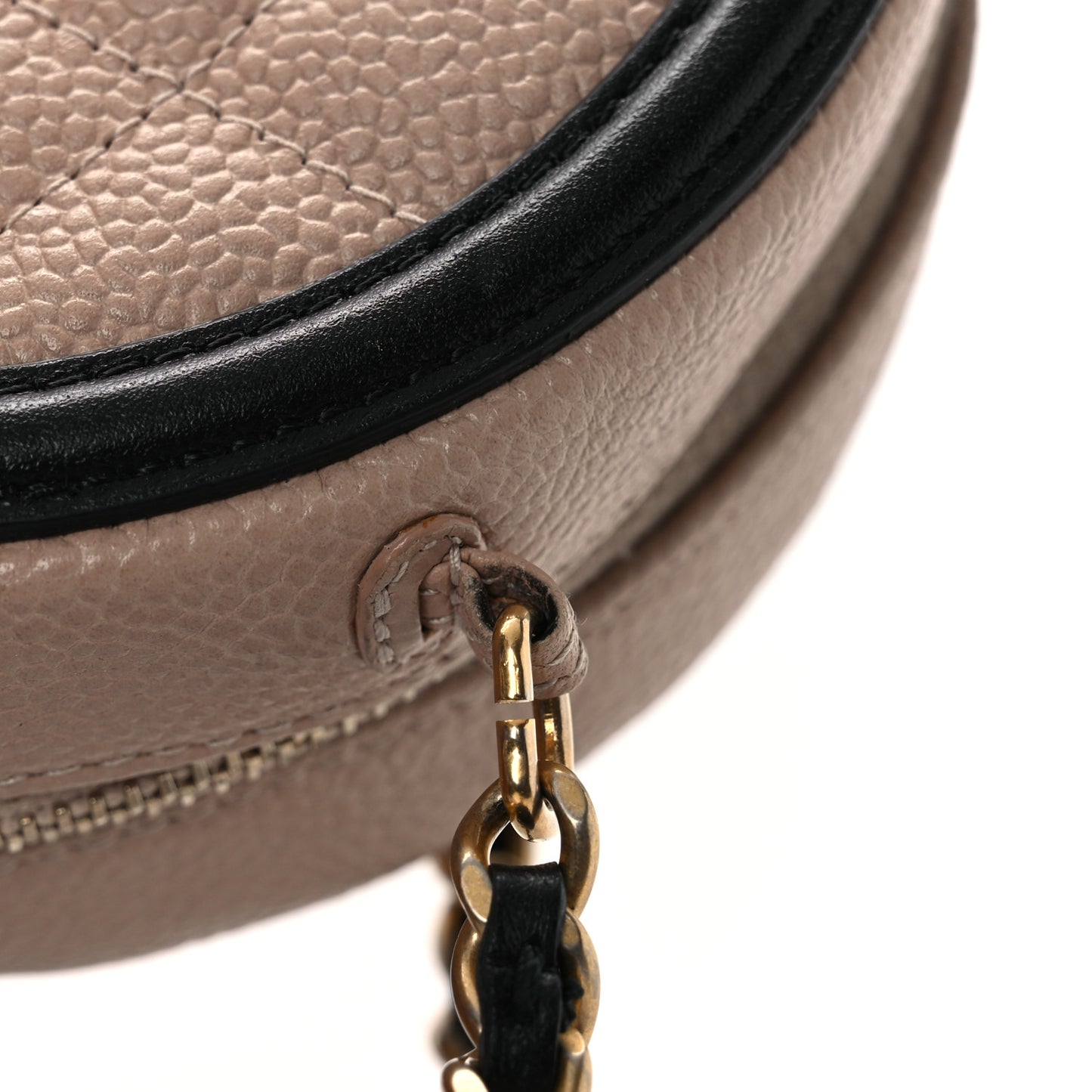Caviar Quilted Round Filigree Crossbody Beige Black