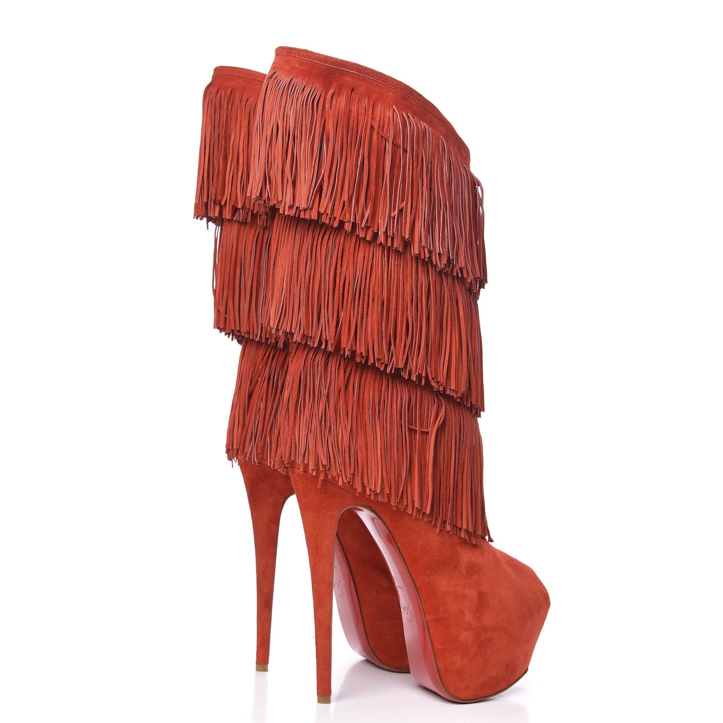 Suede Highness Tina Fringe Platform Peep Toe Boots 41 Red Brick