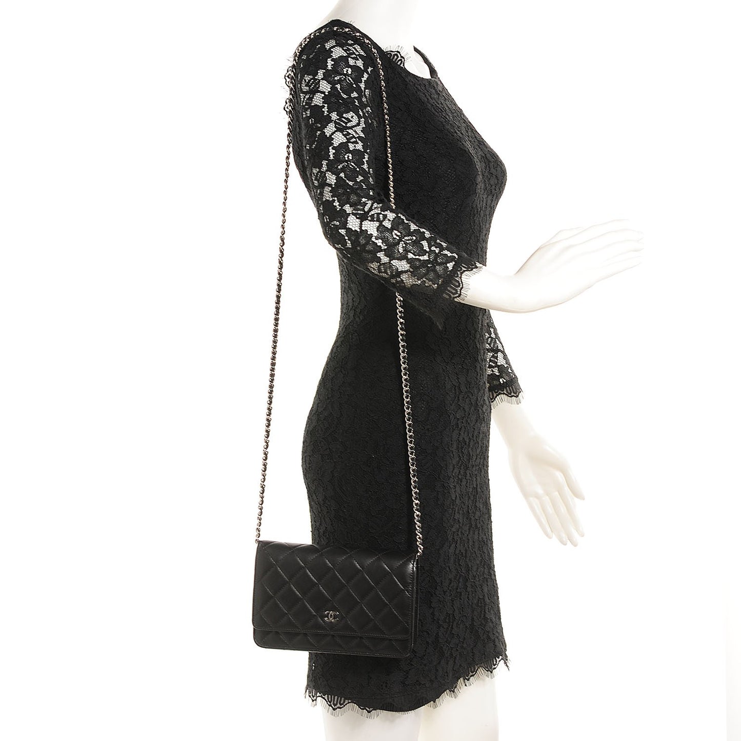 Lambskin Quilted Wallet on Chain WOC Black