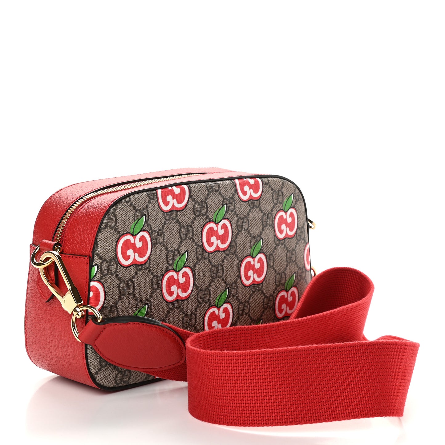 GG Supreme Monogram Apple Small Retro Interlocking G Shoulder Bag Beige Multicolor Lobster Red