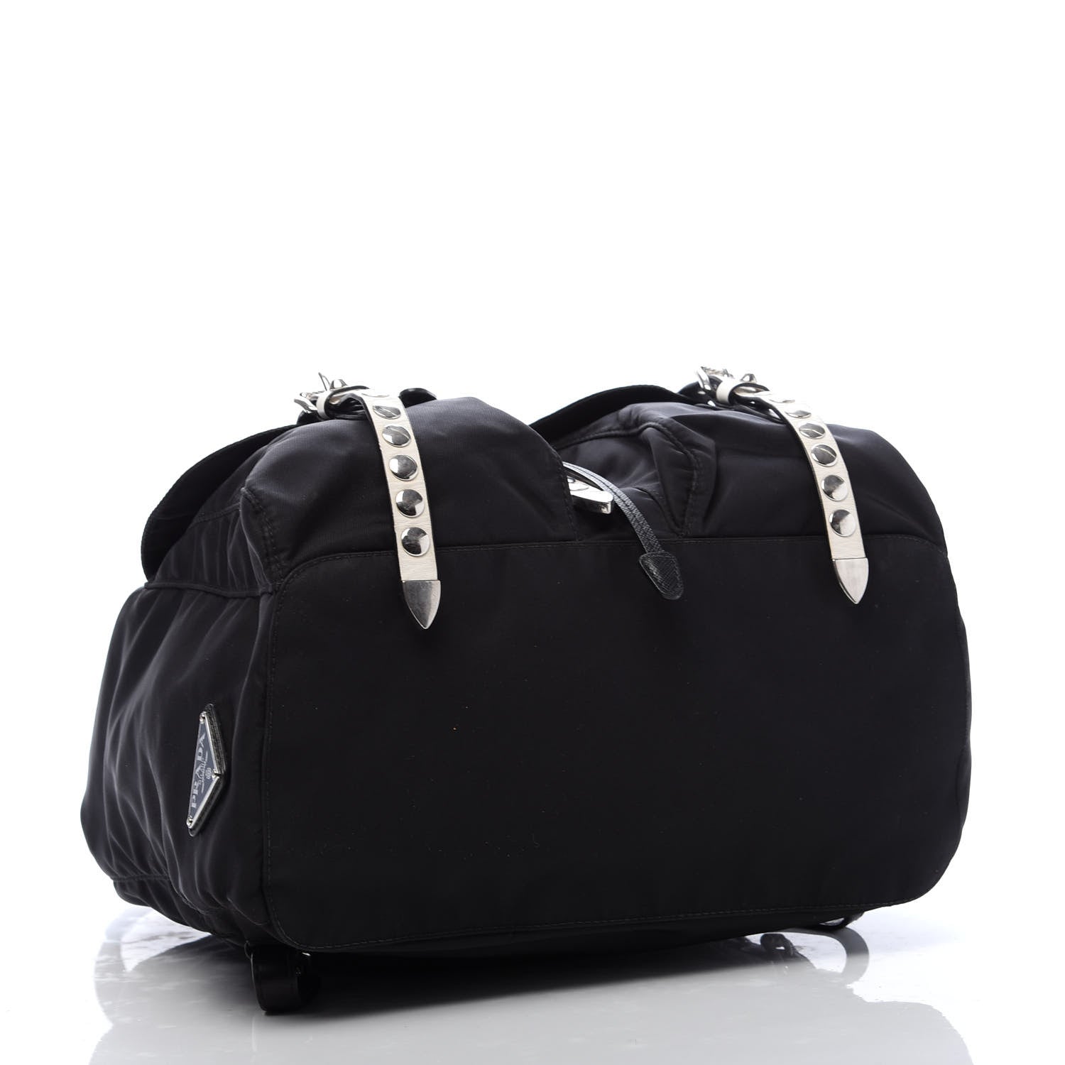 Prada Nylon New Vela Studded Backpack Black White 3 of 9