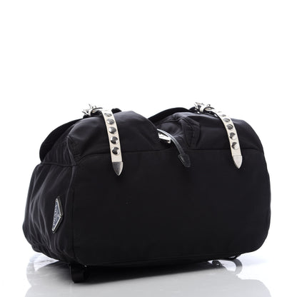 Prada Nylon New Vela Studded Backpack Black White 3 of 9