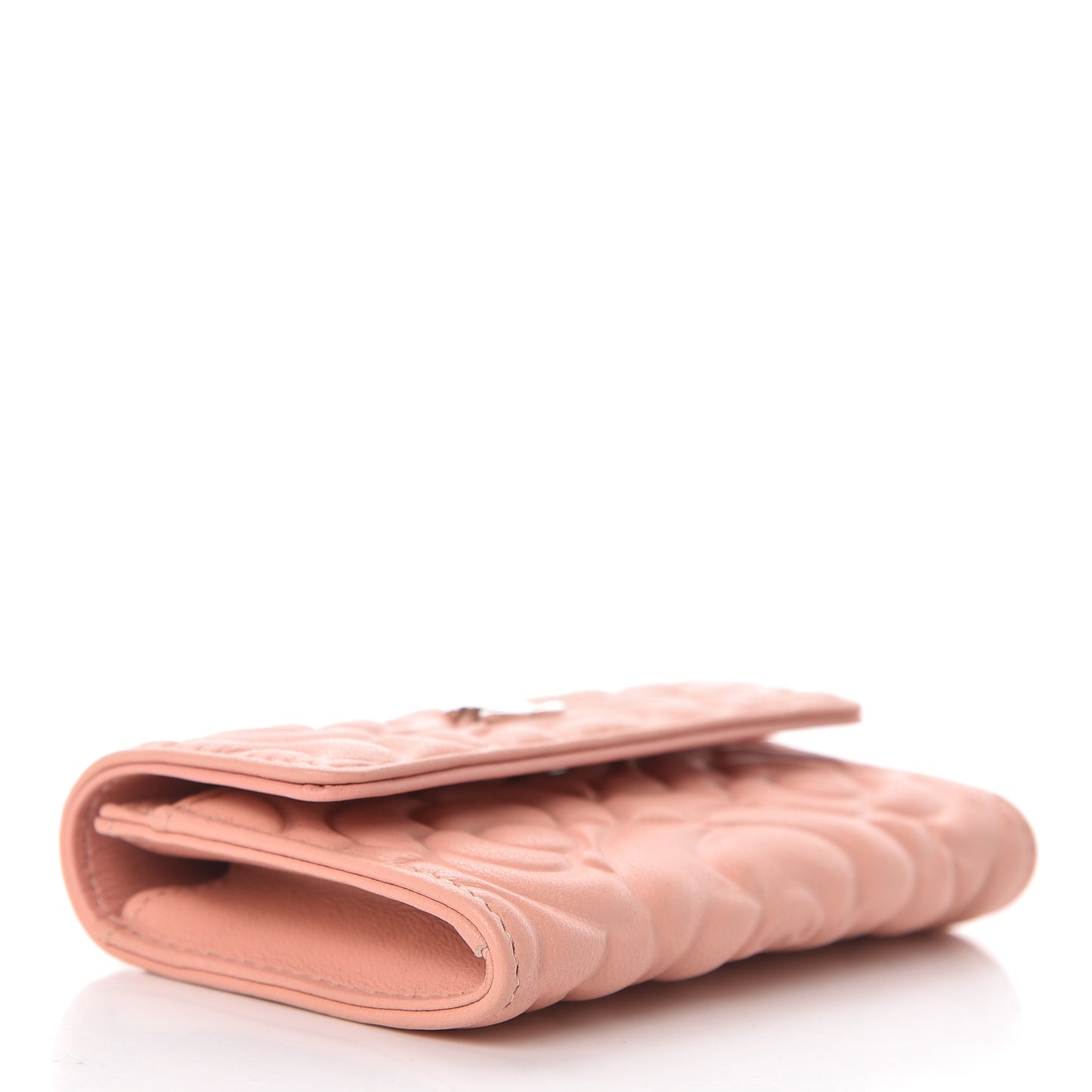 Goatskin Camellia Embossed Card Holder Wallet Light Pink