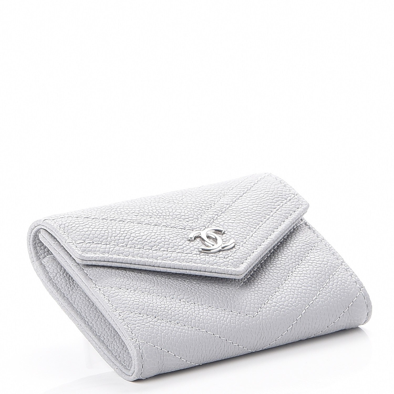 Chanel Caviar Chevron Quilted Card Holder Flap Wallet Grey 4 of 8