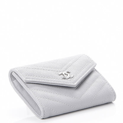 Chanel Caviar Chevron Quilted Card Holder Flap Wallet Grey 4 of 8