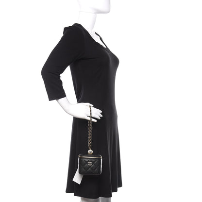 Chanel Caviar Quilted Mini Pearl On Top Vanity Case With Chain Black 2 of 11