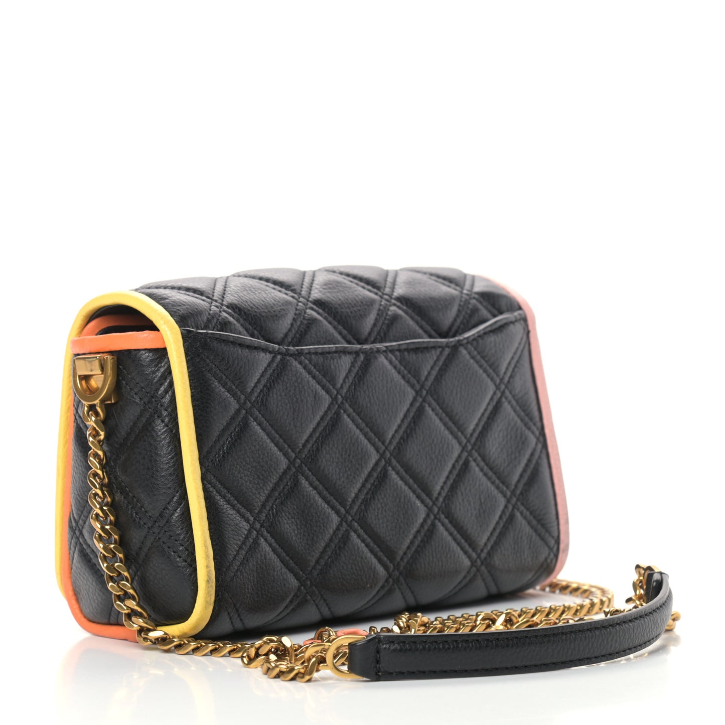 Grained Calfskin Quilted Double Stitched The Status Flap Crossbody Bag Black Multi