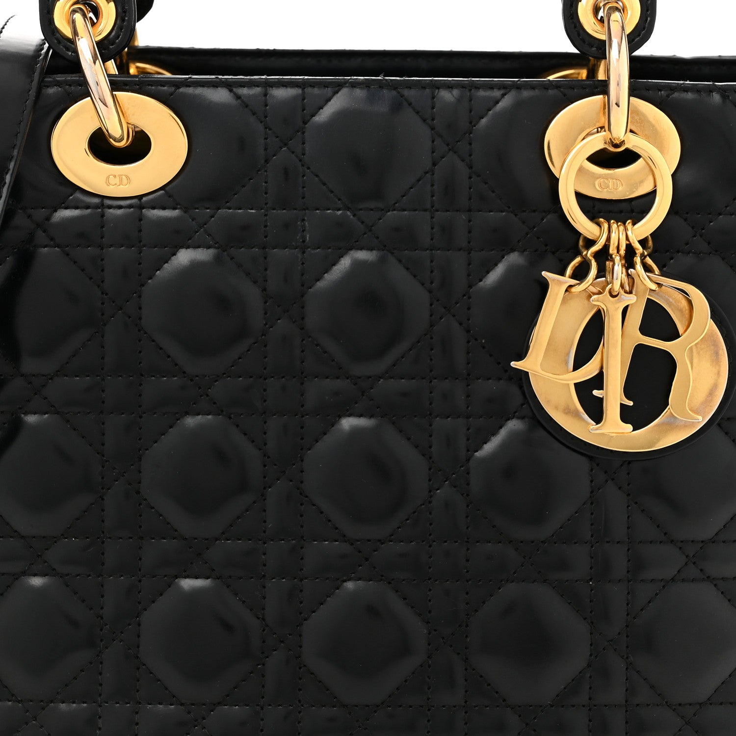 Christian Dior Glazed Calfskin Cannage Medium Lady Dior Black 8 of 12