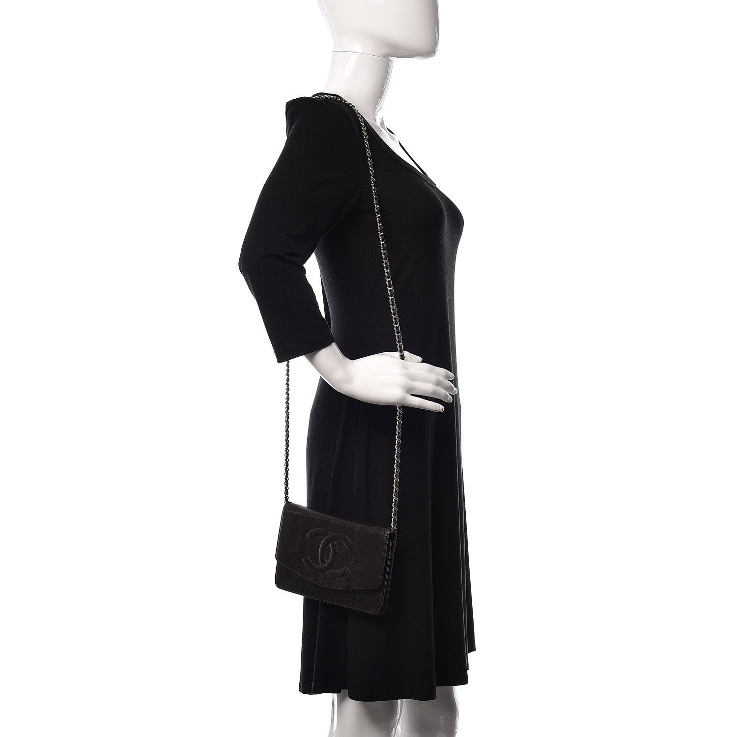 Chanel Caviar Timeless CC Wallet On Chain WOC Dark Brown 2 of 18