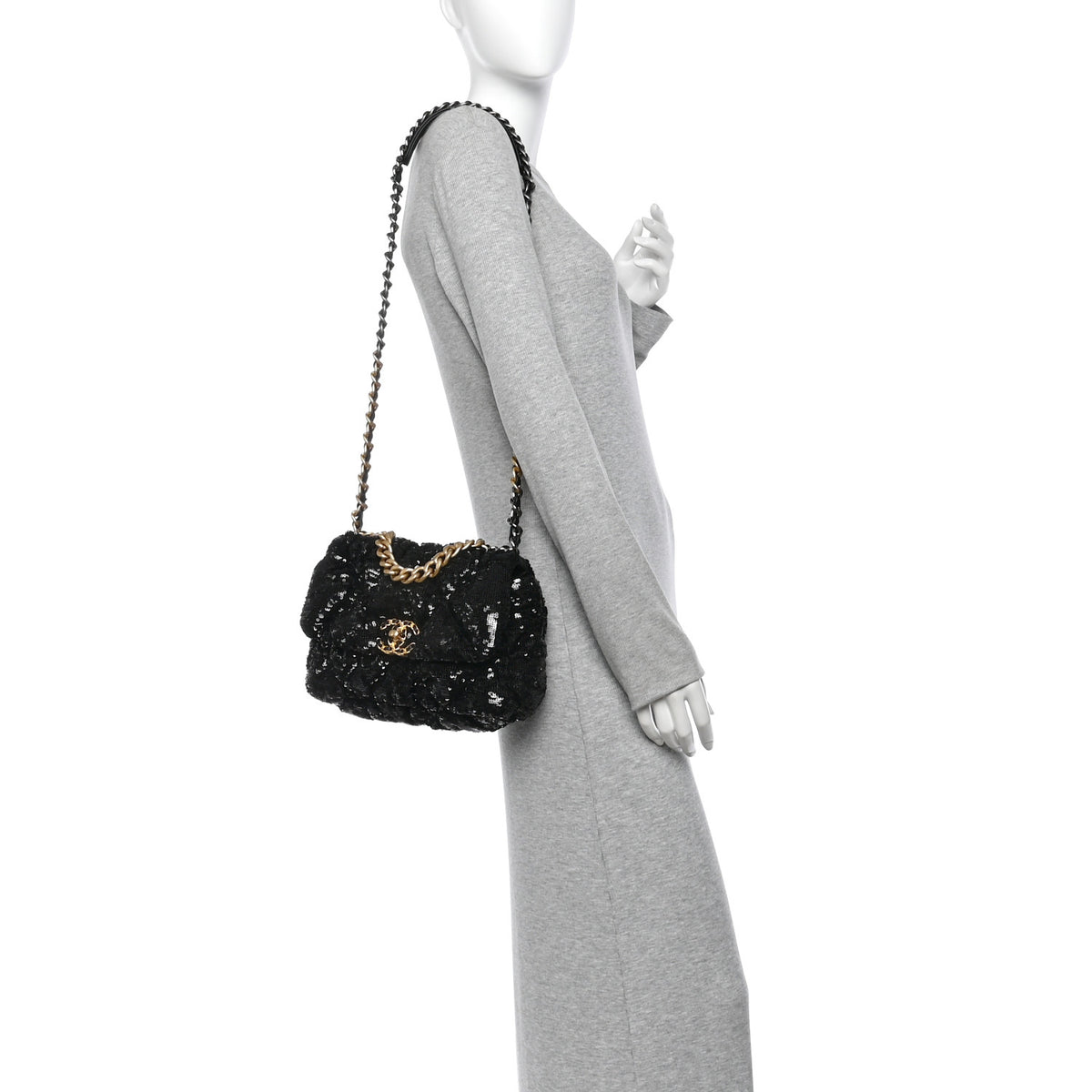 Chanel Sequin Quilted Medium Chanel 19 Flap Black 2 of 11