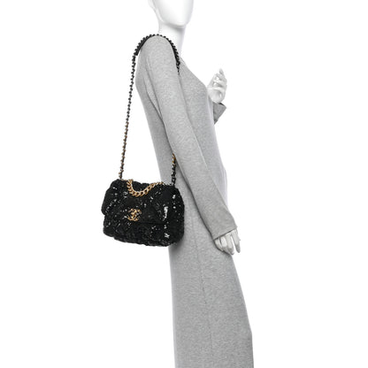 Chanel Sequin Quilted Medium Chanel 19 Flap Black 2 of 11