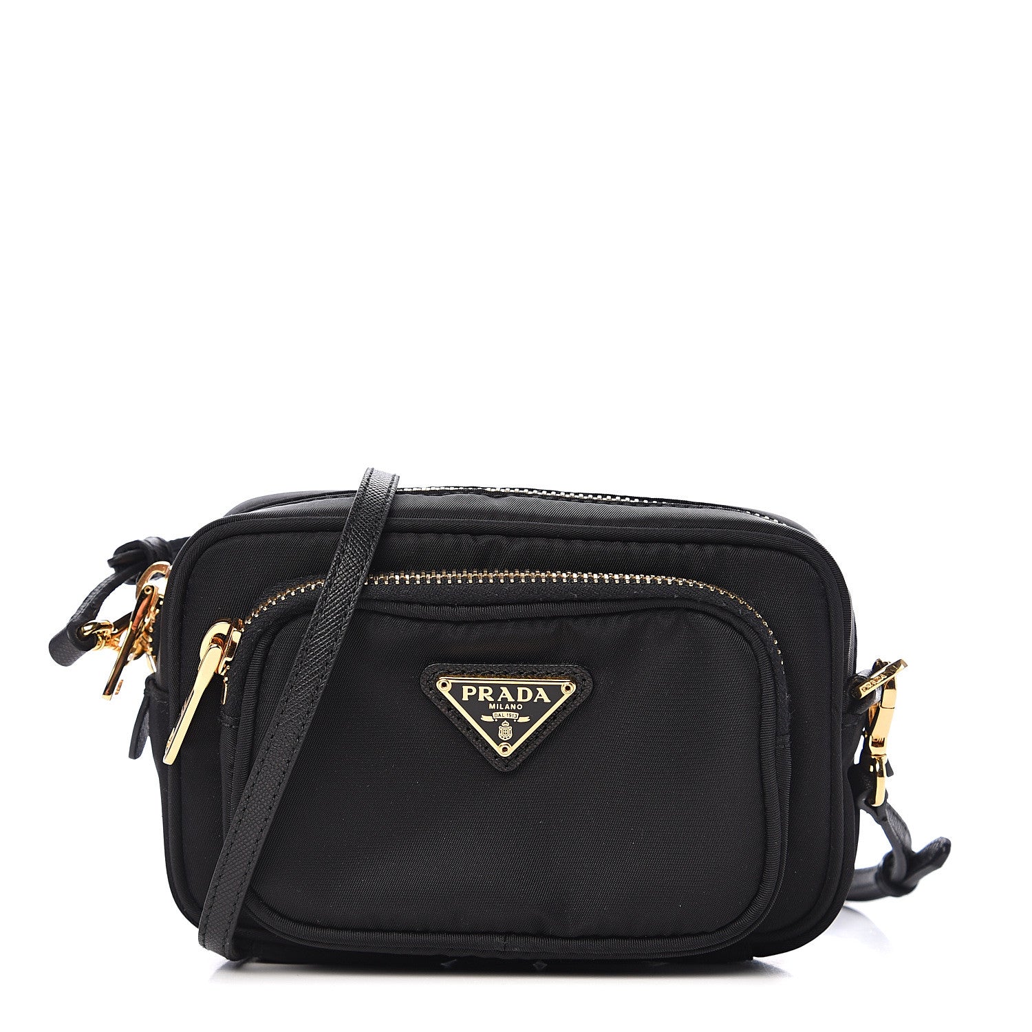 Prada Tessuto Nylon Saffiano Convertible Crossbody Wristlet Black 1 of 8