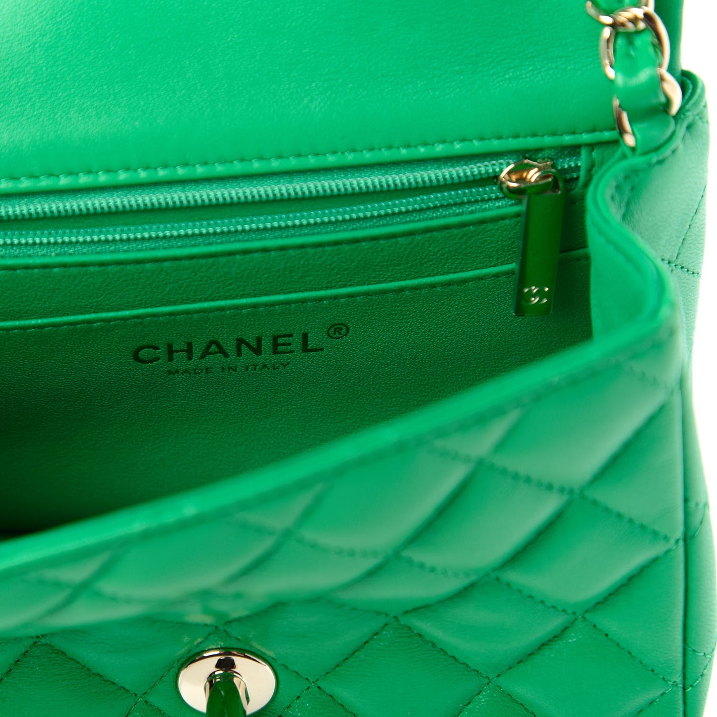 Lambskin Quilted Mini Square Flap Green