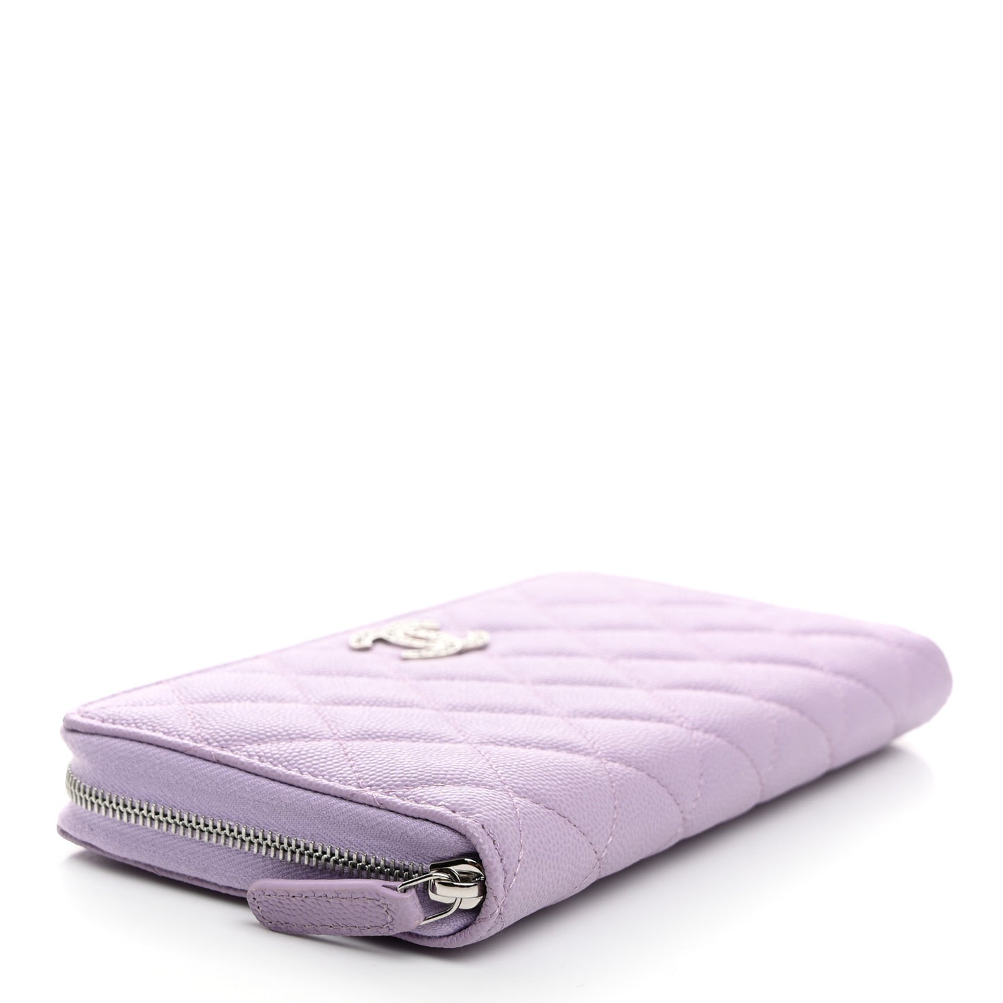 Caviar Quilted CC Logo Long Zipped Wallet Light Purple