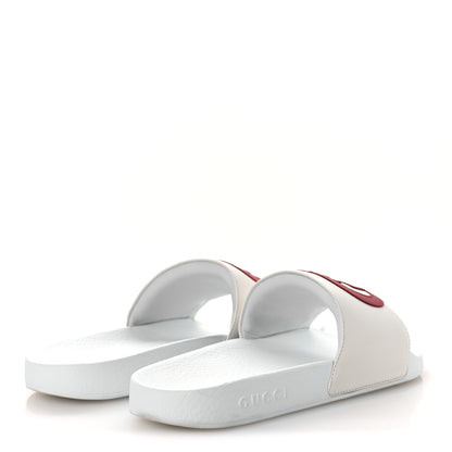 Gucci Nappa Miro Soft Calfskin Interlocking G Mens Slide Sandals 6 White Hibiscus Red 5 of 12