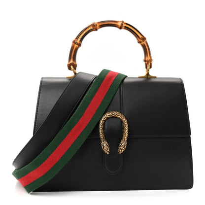 Gucci Moon Calfskin Web Large Dionysus Bamboo Top Handle Bag Black 1 of 10