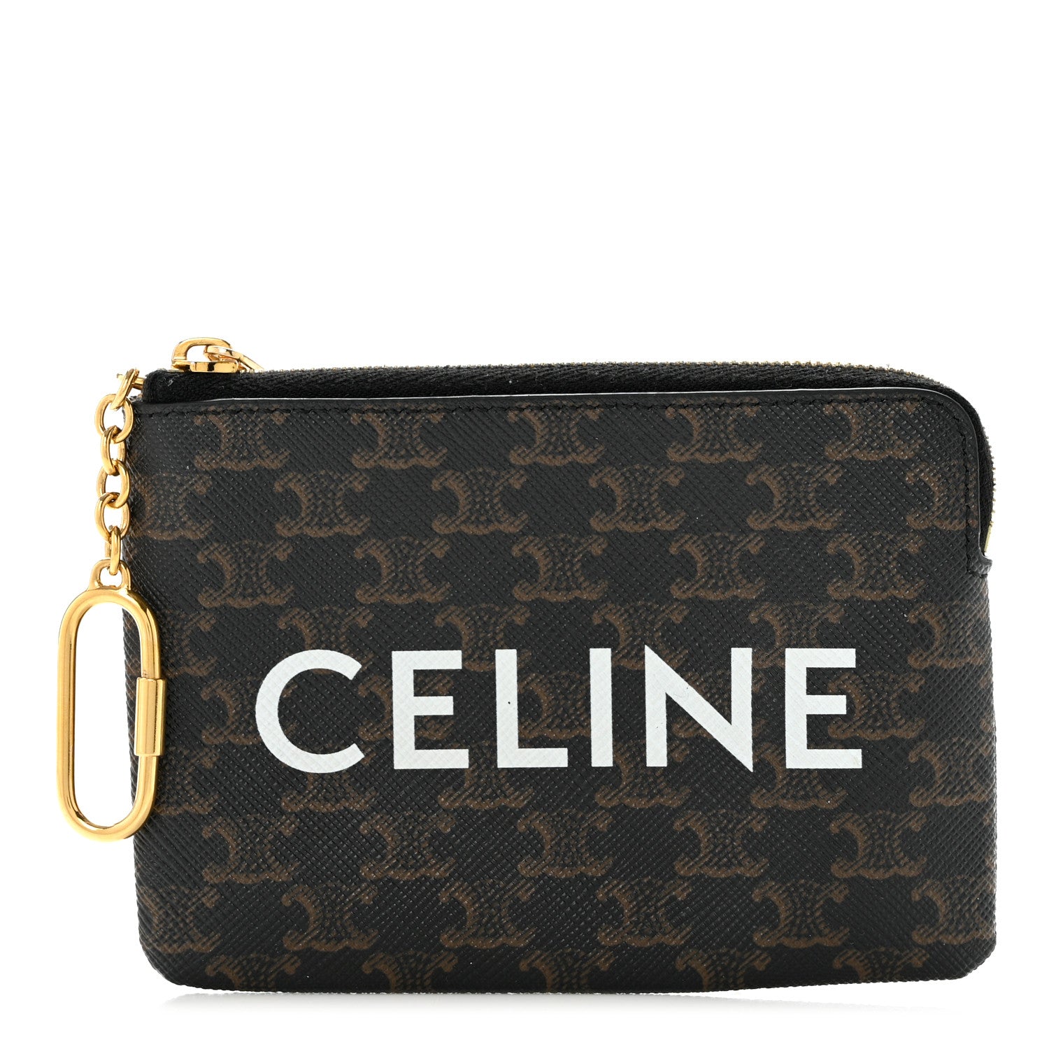 Celine Triomphe Canvas Logo Coin and Card Pouch With Hook Black 1 of 7