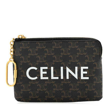 Celine Triomphe Canvas Logo Coin and Card Pouch With Hook Black 1 of 7