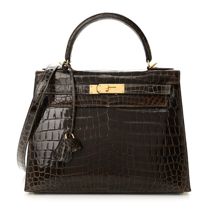 Hermes Shiny Niloticus Crocodile Kelly Sellier 28 Gris Elephant 1 of 21