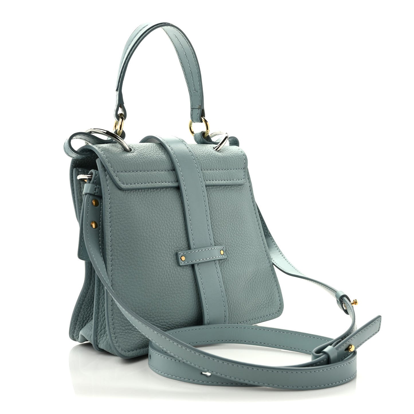 Shiny Grained Calfskin Small Aby Day Shoulder Bag Faded Blue