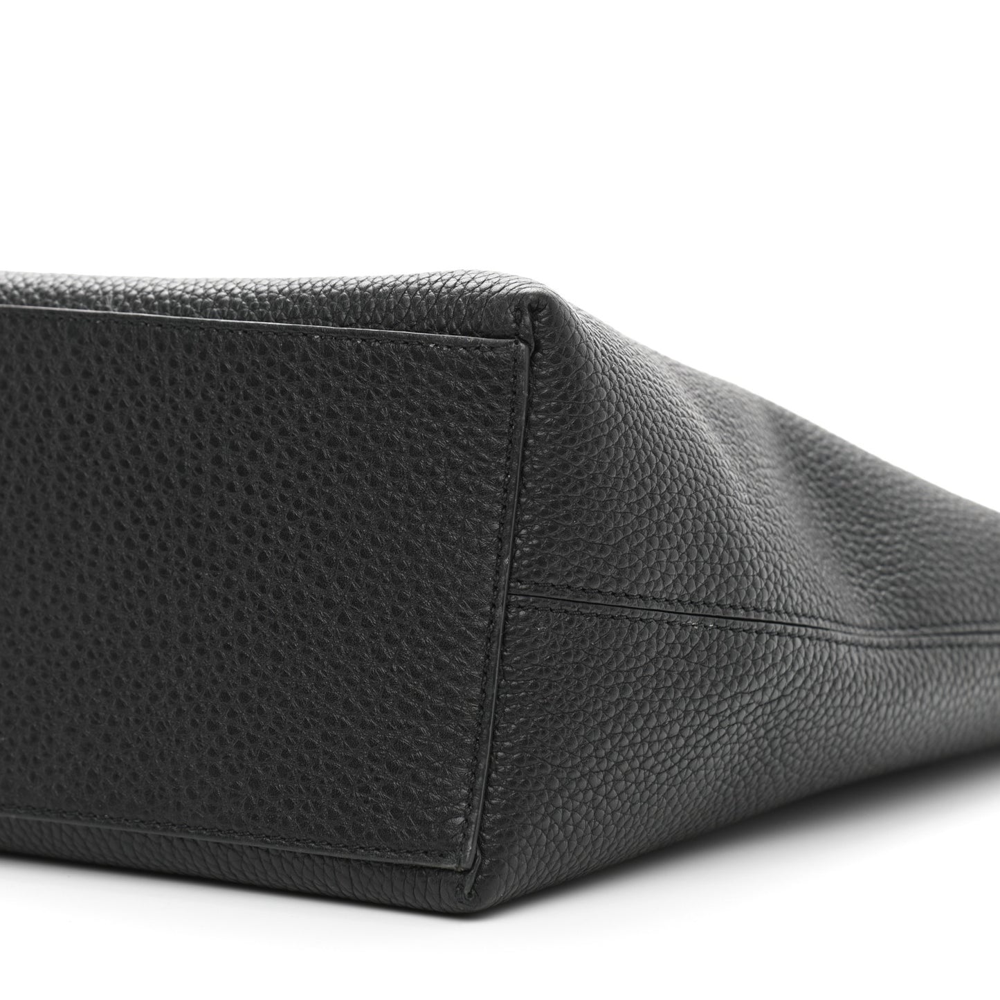 Grained Calfskin Rockstud Shoulder Tote Black