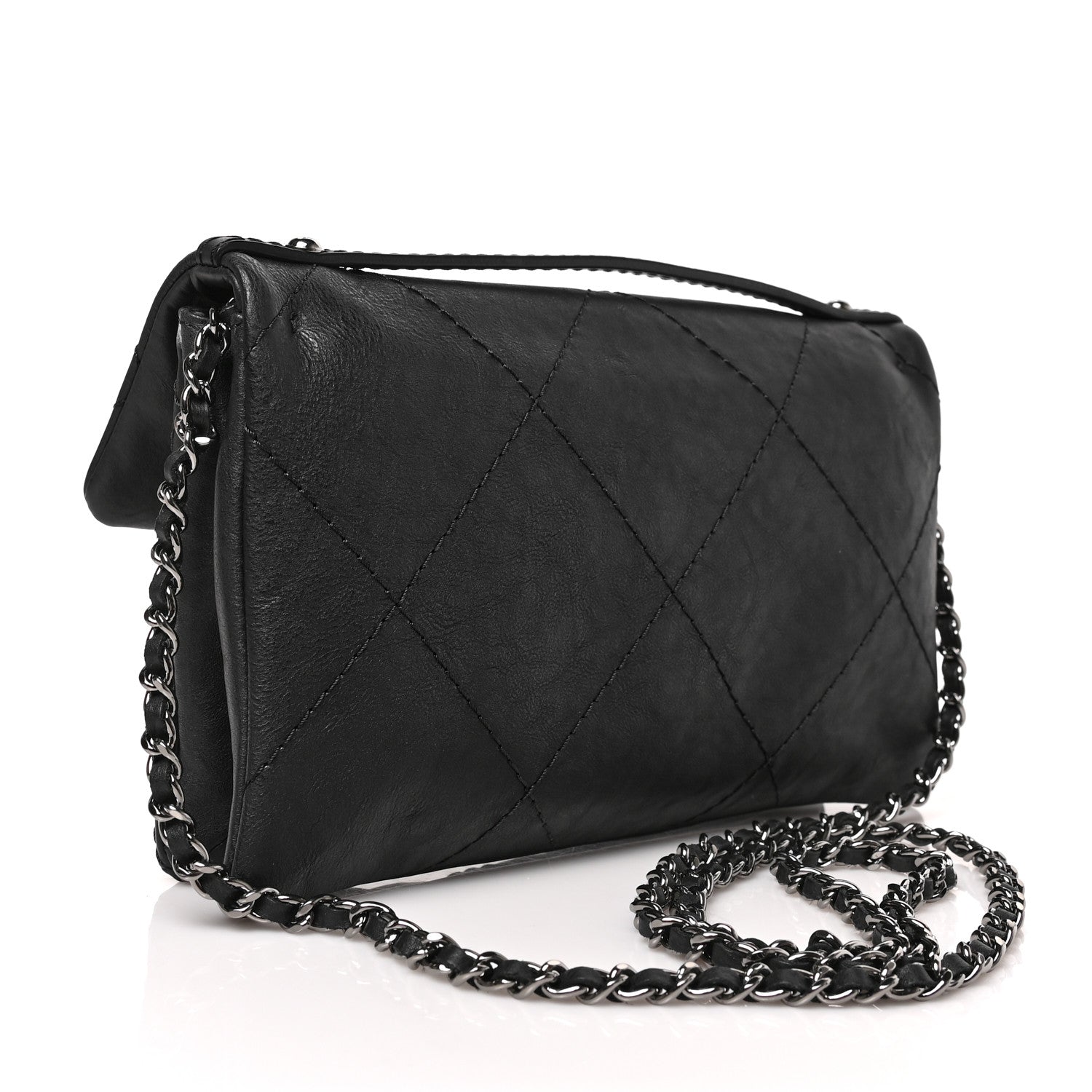 Chanel Washed Calfskin Diamond Stitch Hamptons Clutch With Chain Black 3 of 9