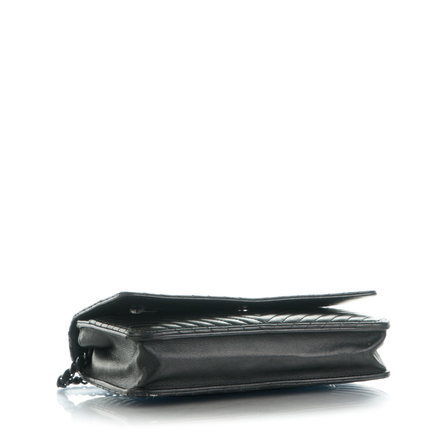 Chanel Lambskin Chevron Wallet On Chain WOC Black 4 of 9