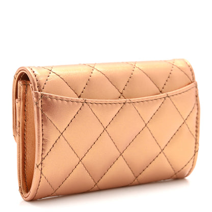 Chanel Metallic Lambskin Quilted Flap Card Holder Wallet Golden 3 of 9