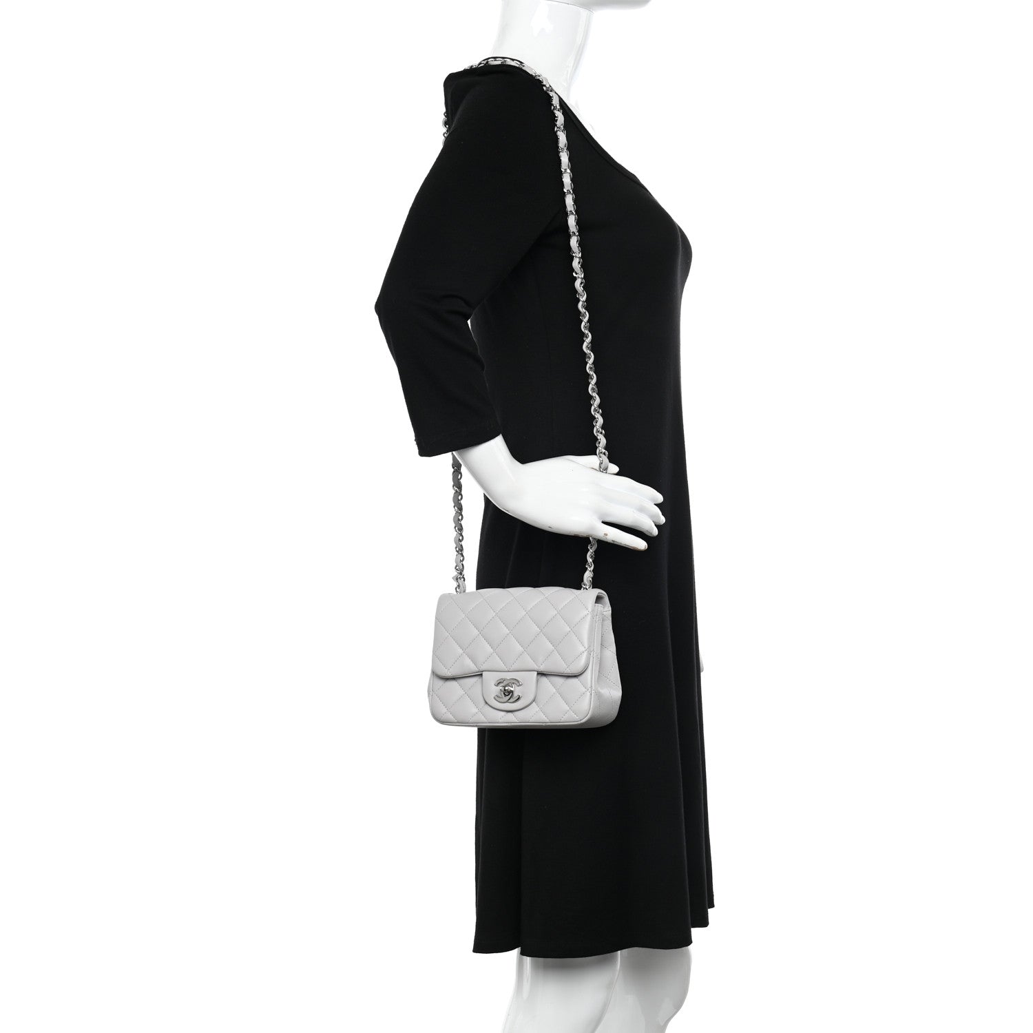 Chanel Lambskin Quilted Mini Square Flap Light Grey 2 of 10