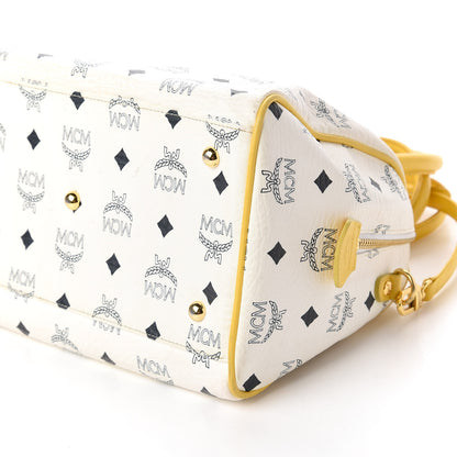 MCM Visetos Boston Satchel White Yellow 7 of 10