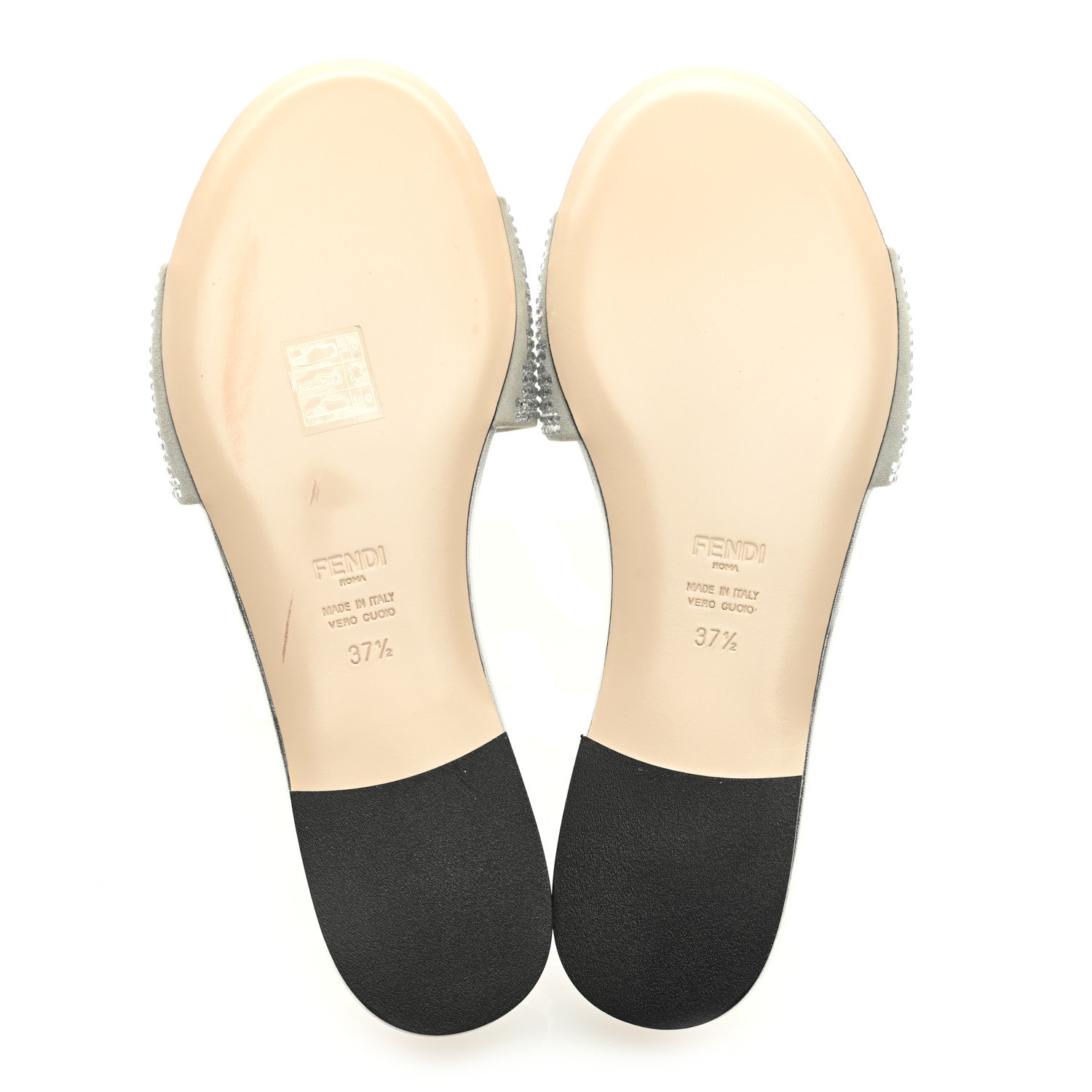 Fendi Laminated Goatskin Baguette Crystal Embroidered Signature Flat Slide Sandals 37.5 Silver 5 of 7