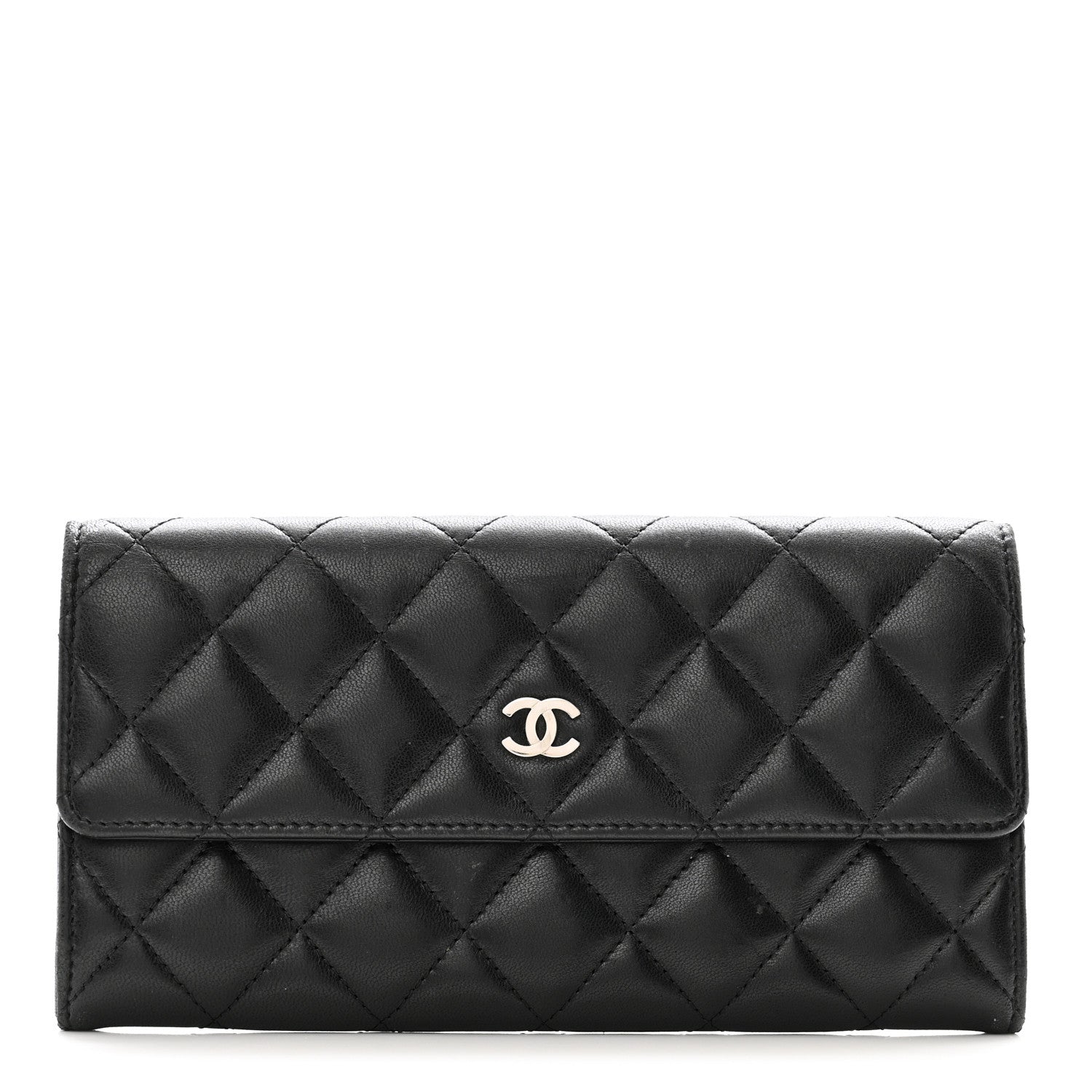 Chanel Lambskin Quilted Large Gusset Flap Wallet Black 1 of 10