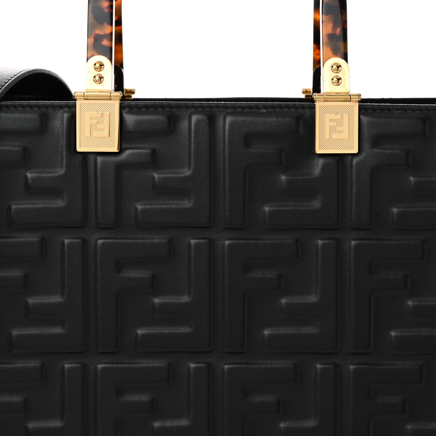 Vitello Plexiglass FF Embossed Medium Fendi Sunshine Shopper Tote Black