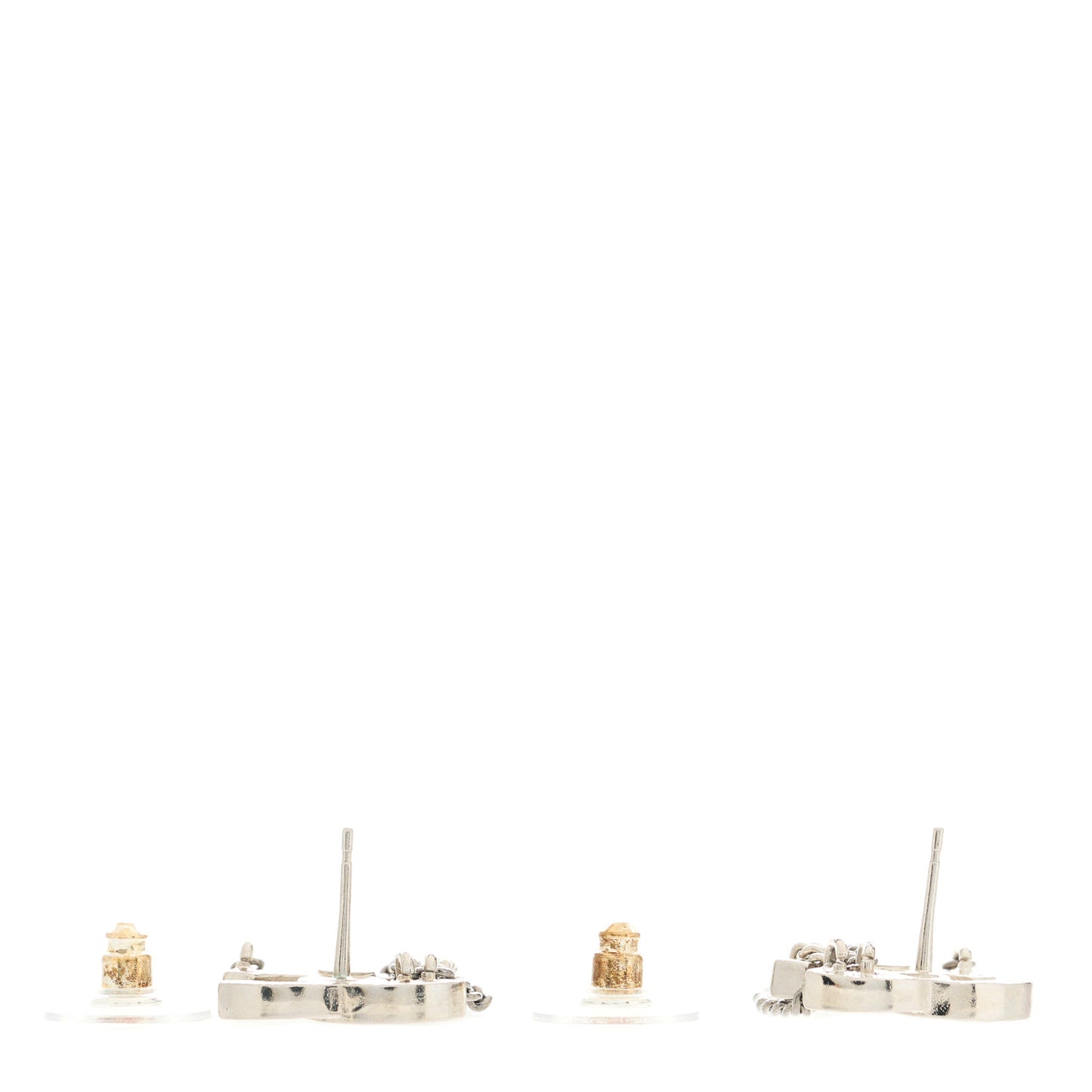 Crystal Chain CC Earrings Silver