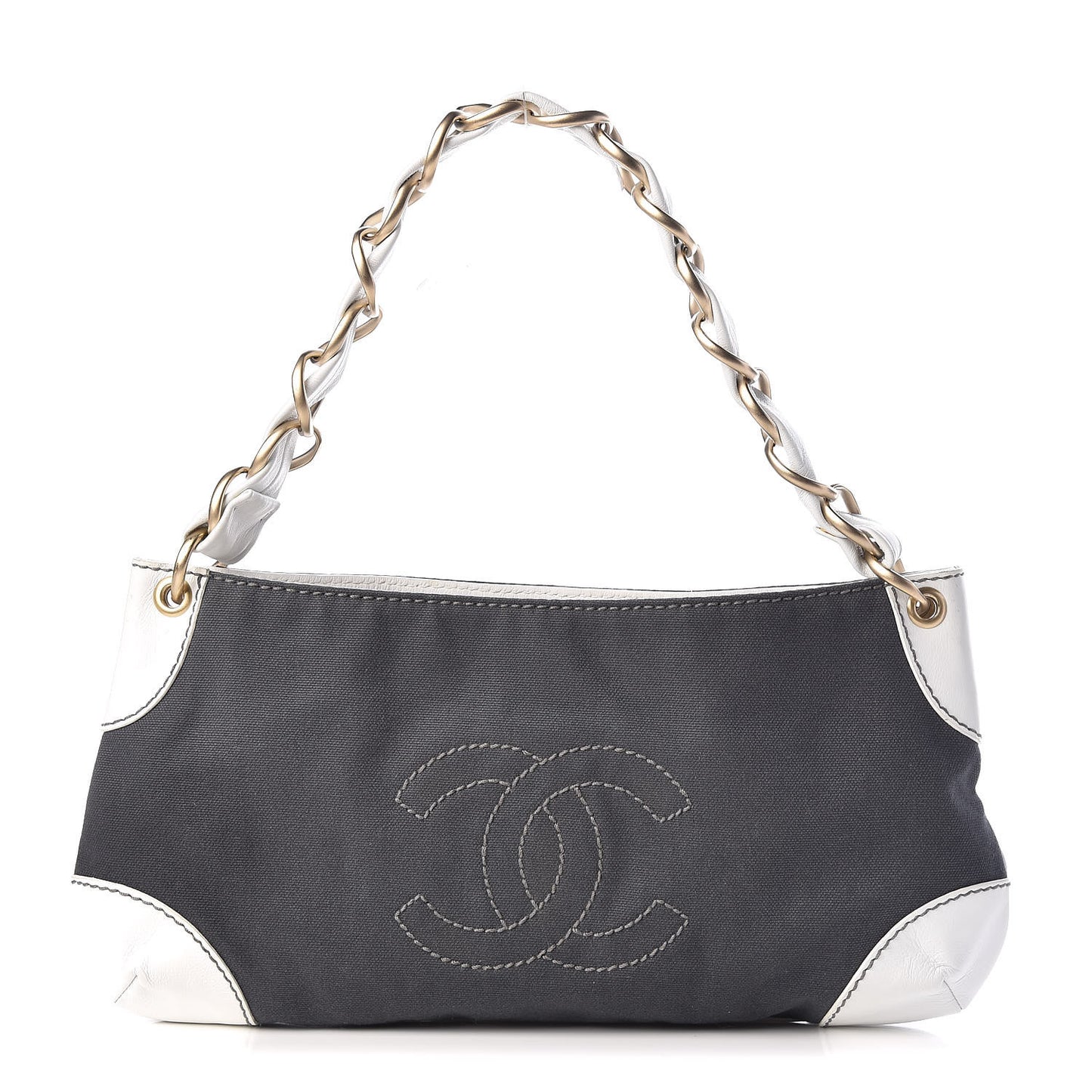 Lambskin Canvas CC Olsen Chain Small Shoulder Bag White Grey
