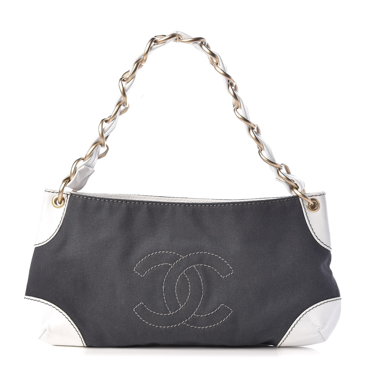 Chanel Lambskin Canvas CC Olsen Chain Small Shoulder Bag White Grey 1 of 9