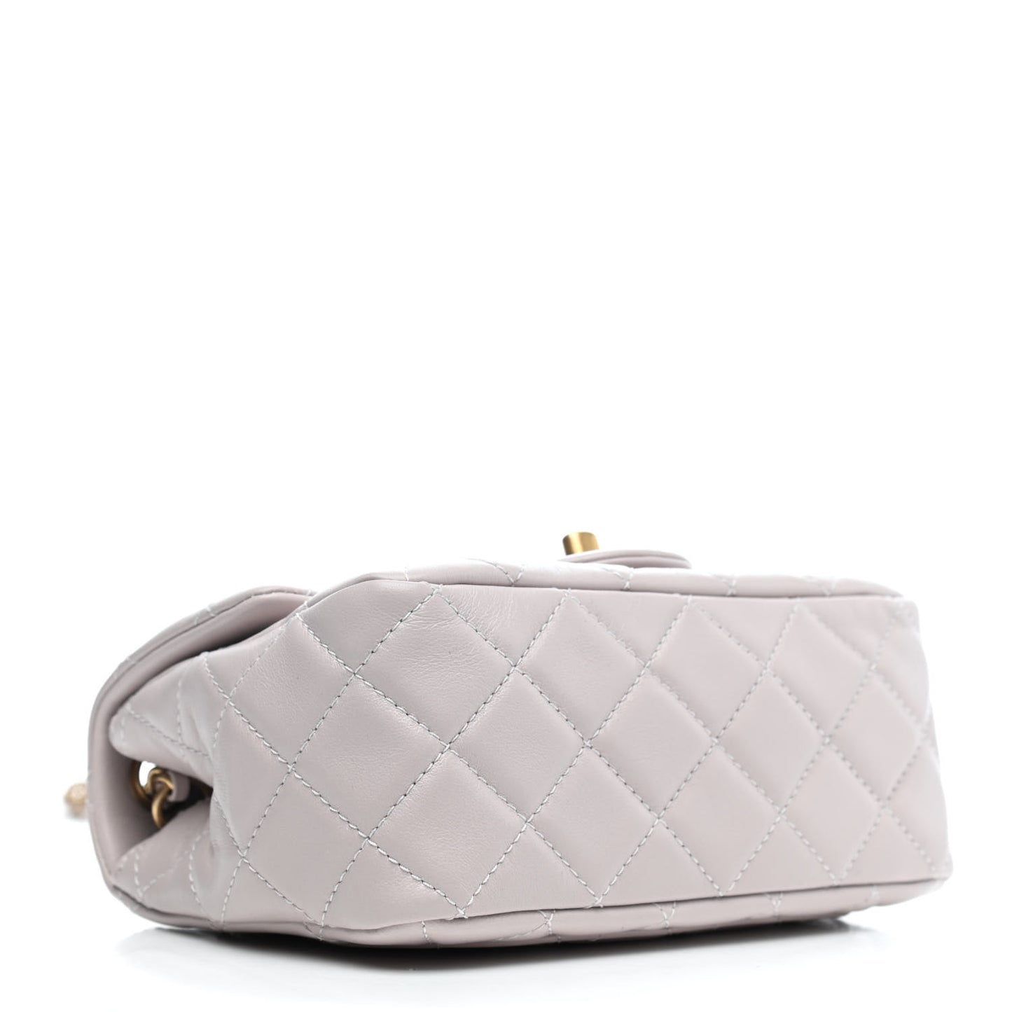 Lambskin Quilted Mini Pearl Crush Flap Light Purple