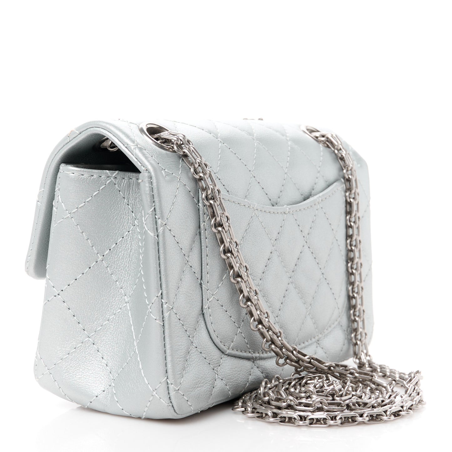 Metallic Grained Calfskin Quilted 2.55 Reissue Mini Flap Silver