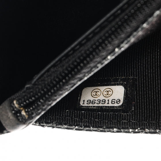 Glitter Calfskin Quilted Wallet on Chain WOC Black Silver