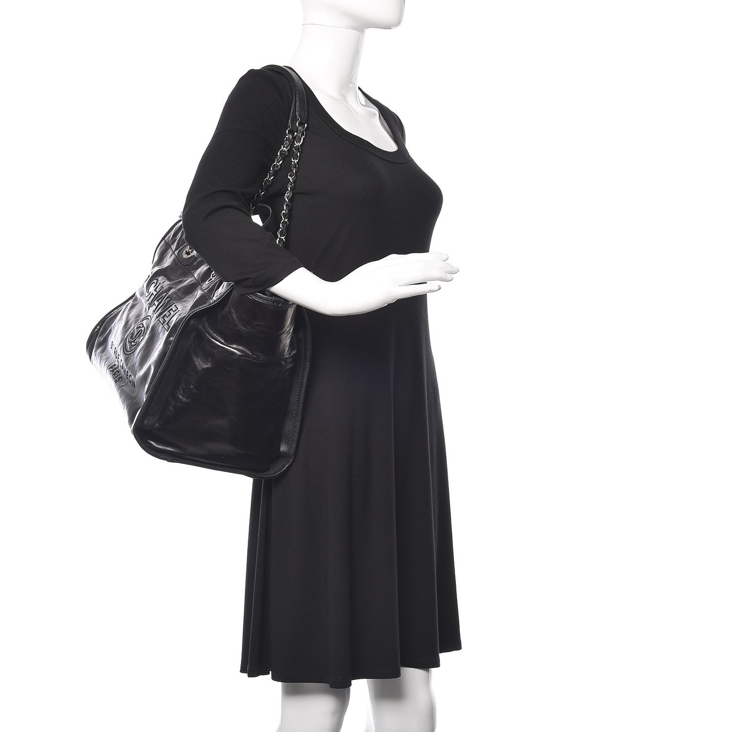 Glazed Calfskin Large Deauville Tote Black