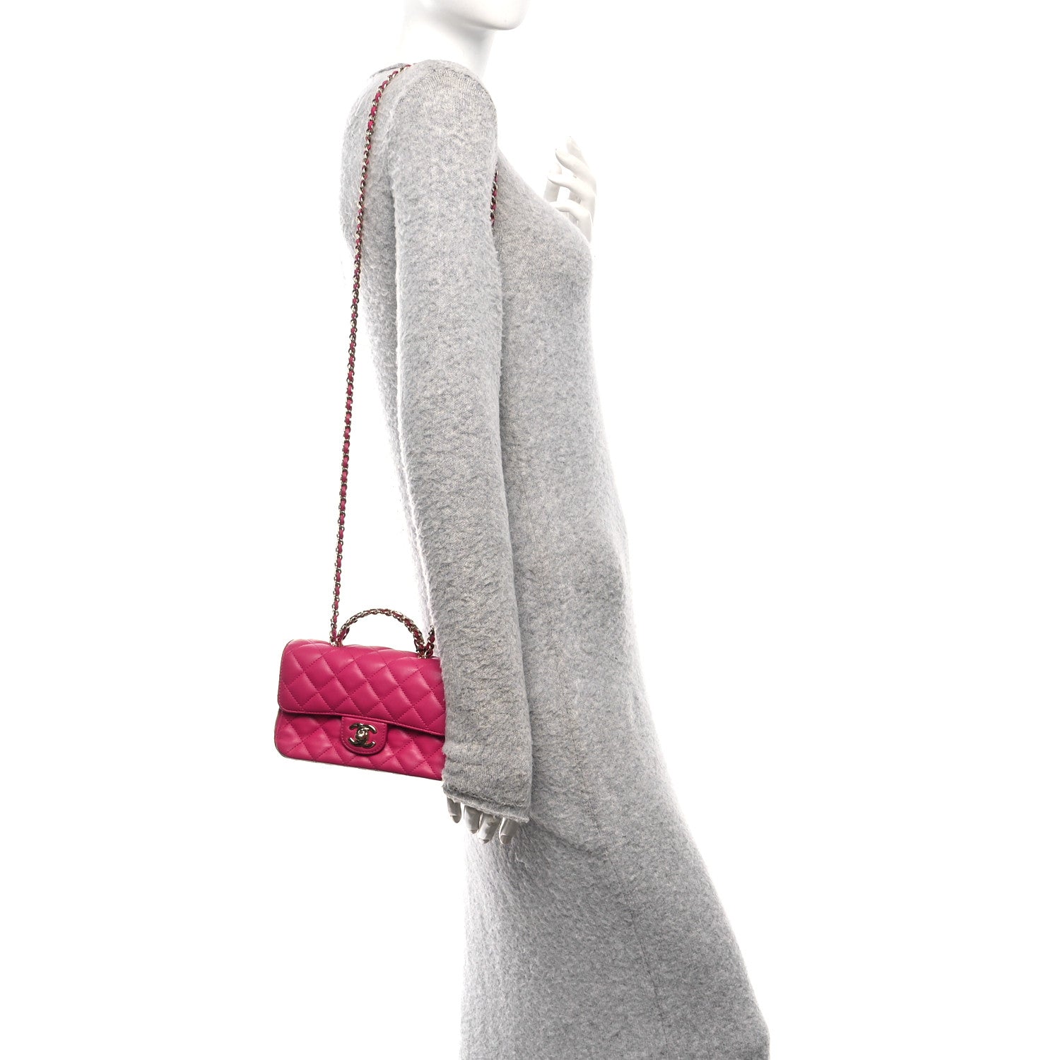 Chanel Lambskin Quilted Mini Crystal Top Handle Rectangular Flap Dark Pink 2 of 11