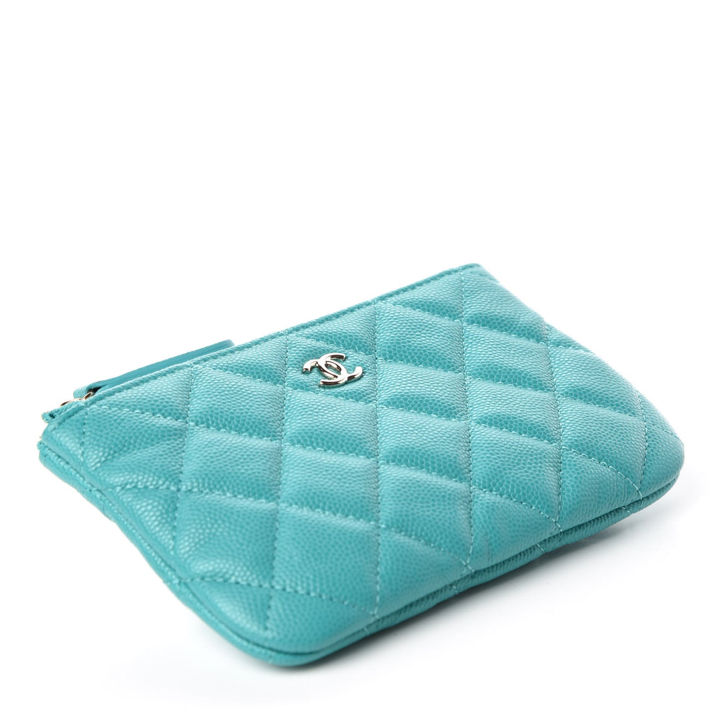 Caviar Quilted Small Cosmetic Case Turquoise