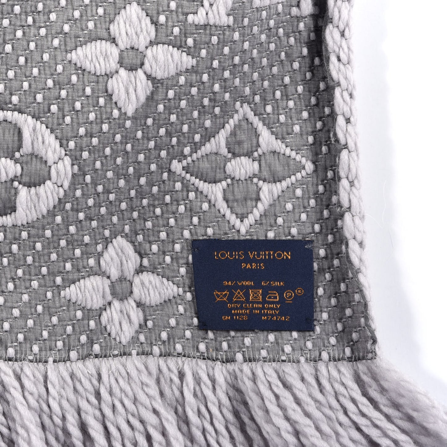Wool Silk Logomania Scarf Pearl Grey
