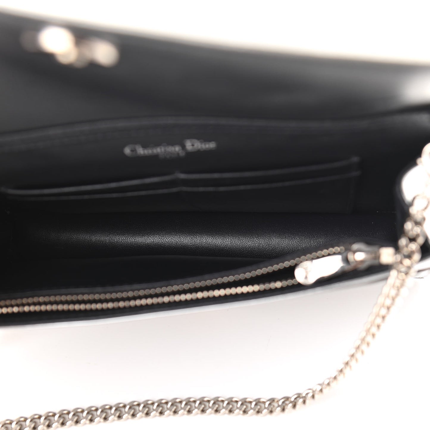 Metallic Patent Micro-Cannage Diorama Wallet on Chain Pouch Silver