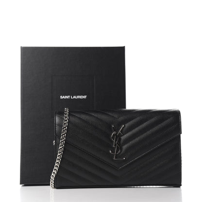 Saint Laurent Grain De Poudre Matelasse Chevron Monogram Chain Wallet Black 9 of 9