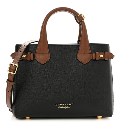Burberry Derby Calfskin House Check Small Banner Tote Black Tan 1 of 9