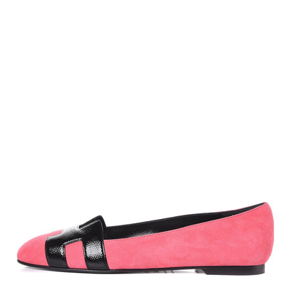 Hermes Velvet Goatskin Patent Epsom Nice Ballerina Flats 37.5 Fuchsia Black 1 of 8