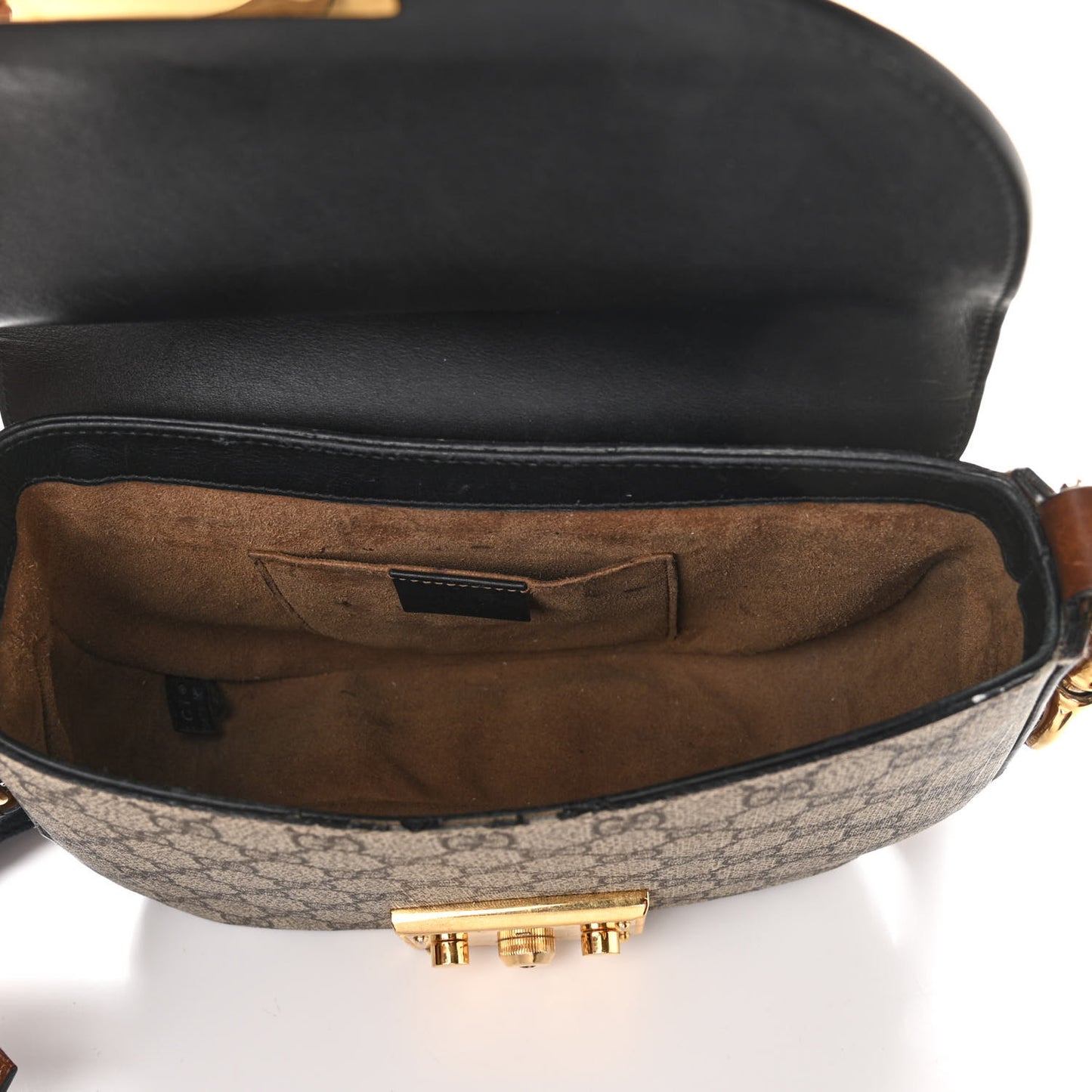 GG Supreme Monogram Web Medium Padlock Messenger Shoulder Bag Black