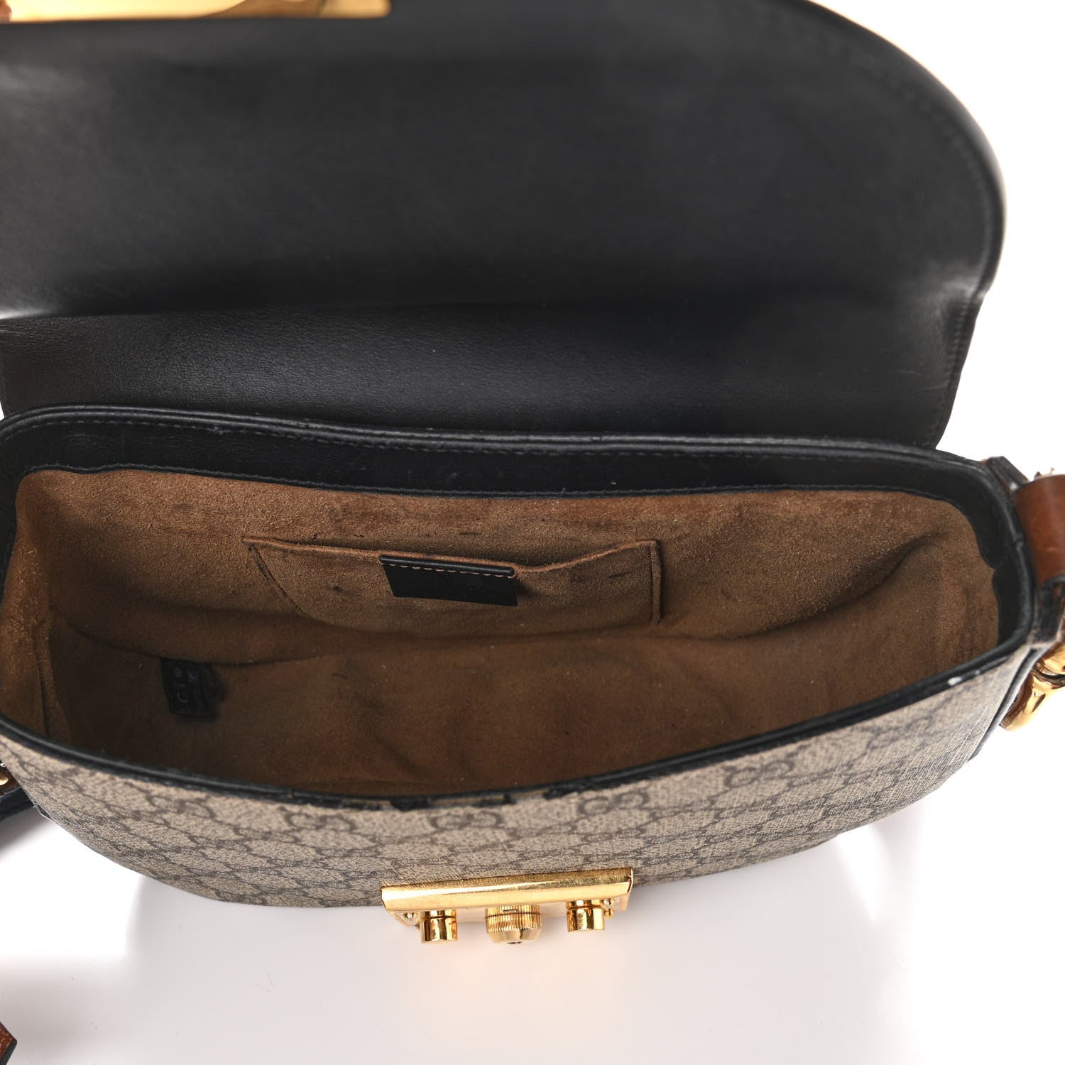 Gucci GG Supreme Monogram Web Medium Padlock Messenger Shoulder Bag Black 5 of 10